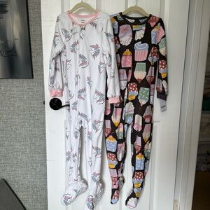 NWT Girls Carters Zip up Fleece footsie Pajama Set of 2 Cupcake Unicorn Print